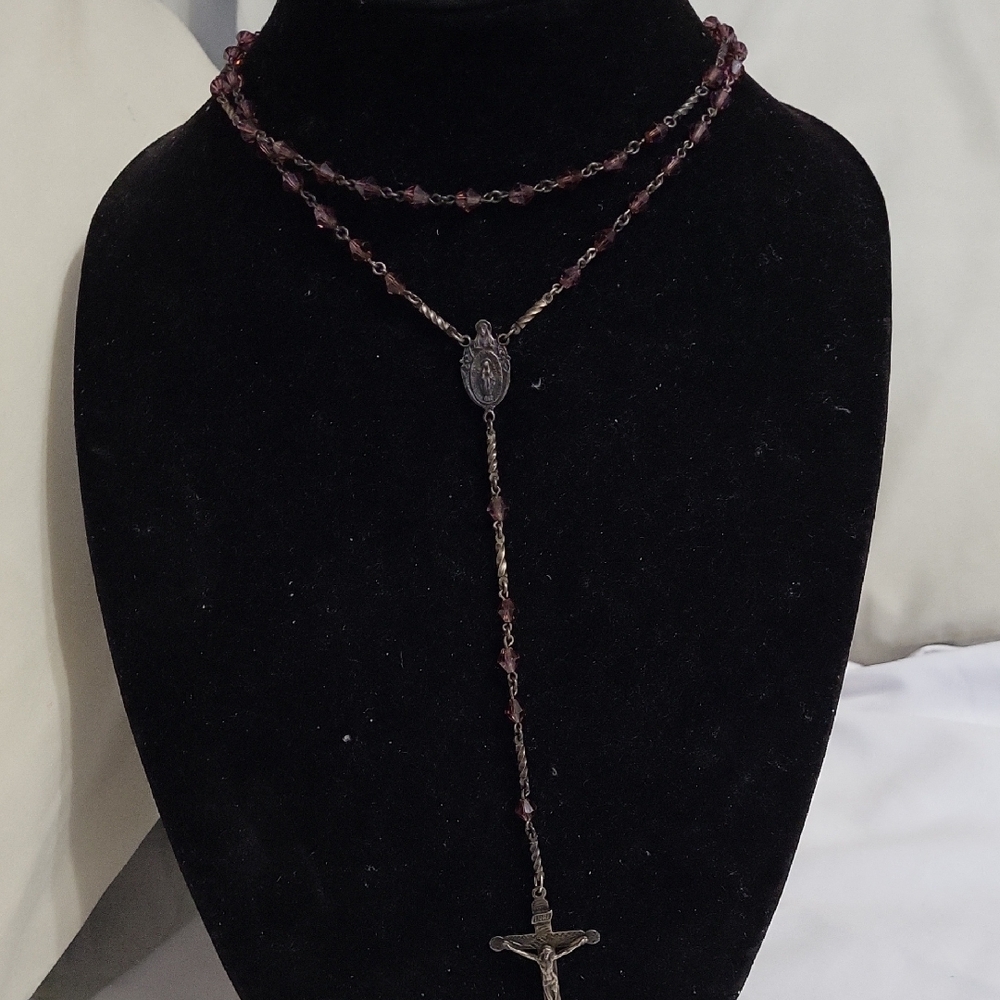Vintage F.S. CoElegant Rosary Necklace with Cross Pendant